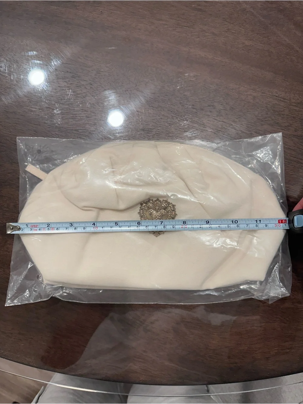 Cream Women's Make up Bag with Ornate Heart Emblem
